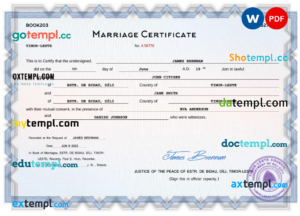 editable template, Timor-Leste marriage certificate Word and PDF template, completely editable