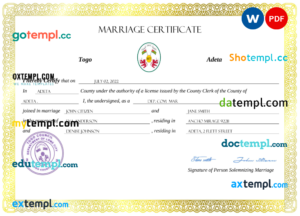 editable template, Togo marriage certificate Word and PDF template, fully editable