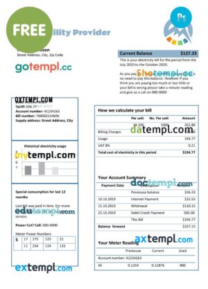FREE editable template, # cycle energy universal multipurpose utility bill template in Word format