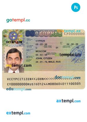 editable template, CYPRUS entrance visa PSD template, fully editable
