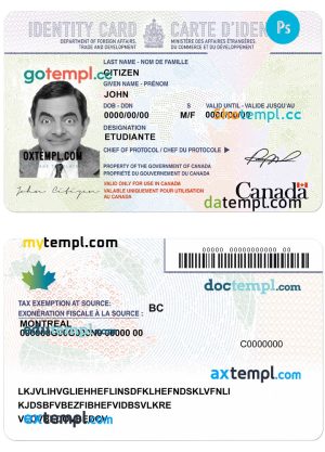editable template, Canada identity card template in PSD format, fully editable