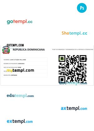 editable template, DOMINICAN REPUBLIC electronic visa PSD template, fully editable