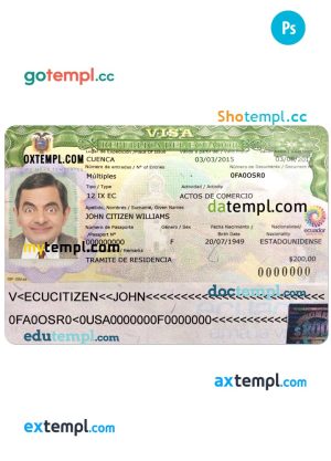 editable template, ECUADOR entry visa PSD template, with fonts
