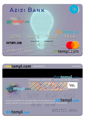 editable template, Afghanistan Azizi Bank mastercard template in PSD format