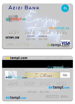editable template, Afghanistan Azizi Bank visa card template in PSD format