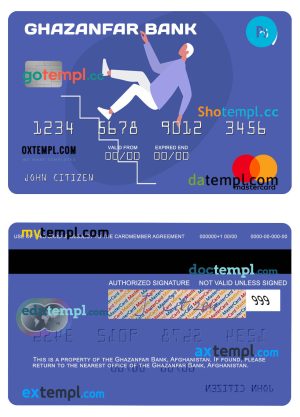 editable template, Afghanistan Ghazanfar Bank mastercard template in PSD format