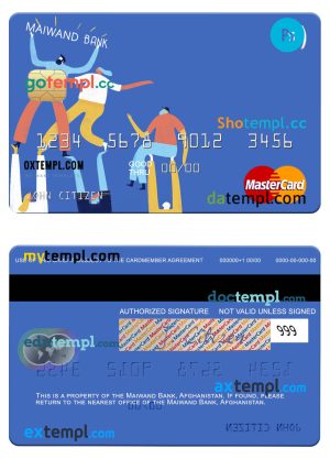 editable template, Afghanistan Maiwand Bank mastercard template in PSD format