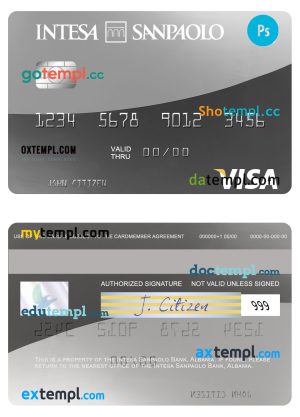editable template, Albania Intesa Sanpaolo Bank visa card template in PSD format