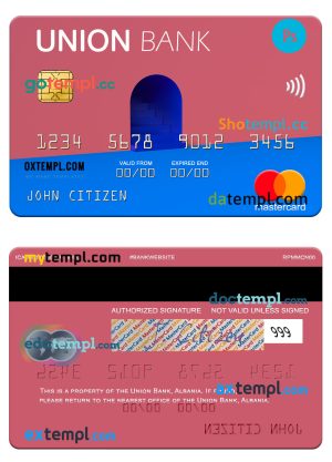 editable template, Albania Union Bank mastercard template in PSD format
