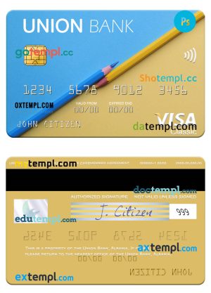 editable template, Albania Union Bank visa card template in PSD format