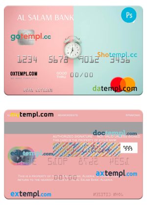 editable template, Algeria Al Salam Bank mastercard template in PSD format