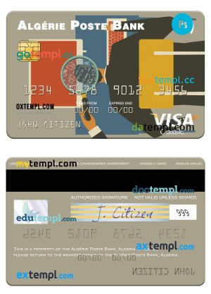 editable template, Algeria Algérie Poste Bank visa card template in PSD format