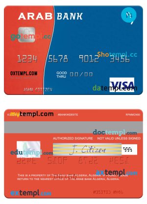 editable template, Algeria Arab Bank Algeria visa card template in PSD format