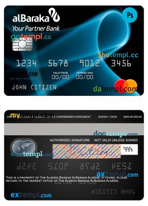 editable template, Algeria Banque AlBaraka Algérie mastercard template in PSD format