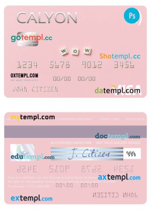 editable template, Algeria Calyon Algérie Bank visa card template in PSD format