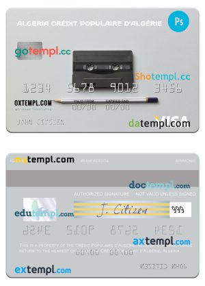 editable template, Algeria Crédit Populaire d’Algérie visa card template in PSD format