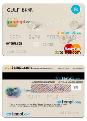editable template, Algeria Gulf Bank mastercard template in PSD format
