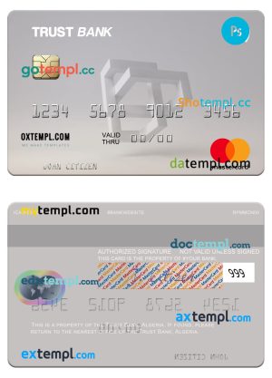 editable template, Algeria Trust Bank Algéria mastercard template in PSD format