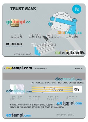 editable template, Algeria Trust Bank Algéria visa card template in PSD format