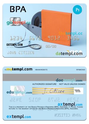 editable template, Andorra Banca Privada d'Andorra (BPA) visa card template in PSD format