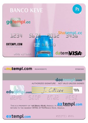 editable template, Angola Banco Keve visa card template in PSD format