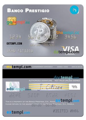 editable template, Angola Banco Prestigio, S.A. visa card template in PSD format