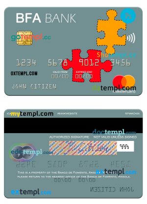 editable template, Angola Banco de Fomento mastercard template in PSD format