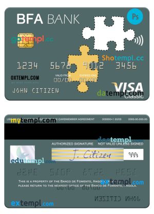 editable template, Angola Banco de Fomento visa card template in PSD format