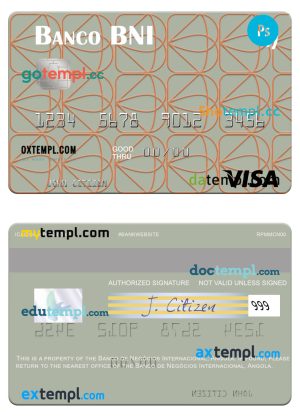 editable template, Angola Banco de Negócios Internacional visa card template in PSD format