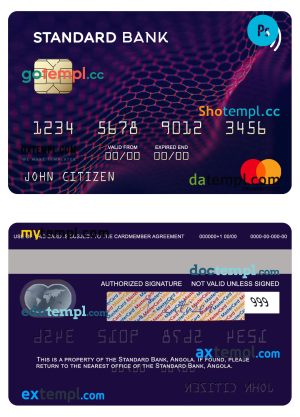 editable template, Angola Standard Bank mastercard template in PSD format