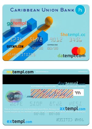 editable template, Antigua and Barbuda Caribbean Union Bank mastercard template in PSD format