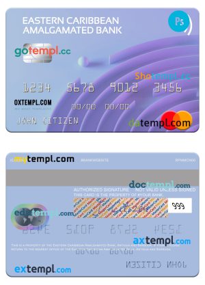 editable template, Antigua and Barbuda Eastern Caribbean Amalgamated Bank mastercard template in PSD format