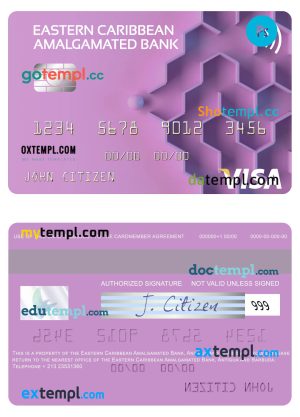 editable template, Antigua and Barbuda Eastern Caribbean Amalgamated Bank visa card template in PSD format