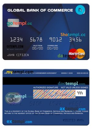 editable template, Antigua and Barbuda Global Bank of Commerce mastercard template in PSD format