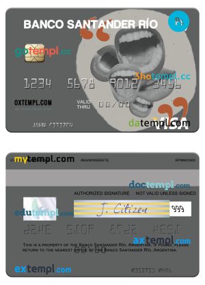 editable template, Argentina Banco Santander Río visa card template in PSD format