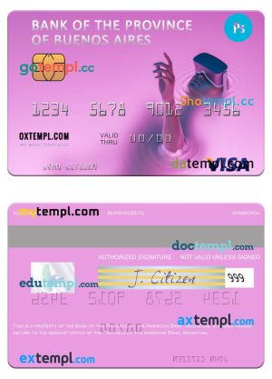 editable template, Argentina Bank of the Province of Buenos Aires visa card template in PSD format