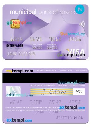 editable template, Argentina Municipal Bank of Rosario visa card template in PSD format