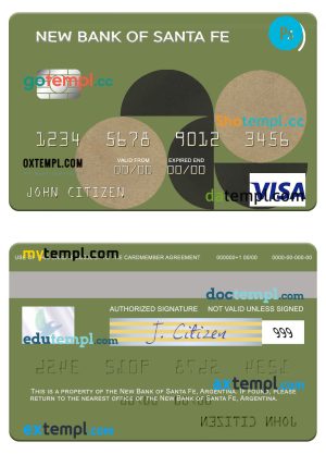 editable template, Argentina New Bank of Santa Fe visa card template in PSD format