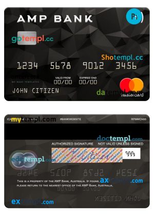 editable template, Australia AMP Bank mastercard template in PSD format