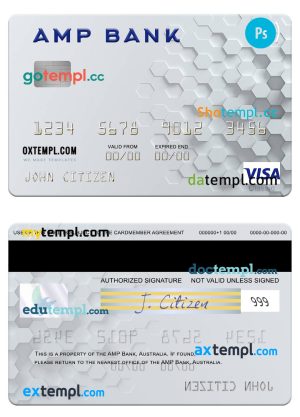 editable template, Australia AMP Bank visa card template in PSD format
