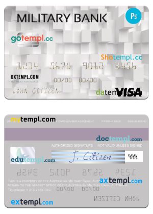 editable template, Australia Australian Military Bank visa card template in PSD format