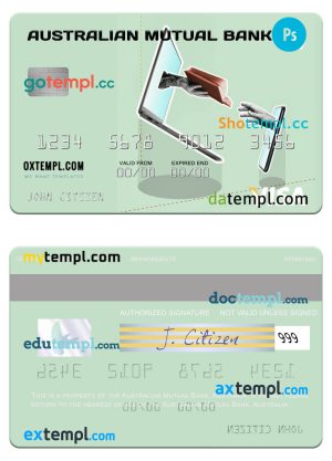 editable template, Australia Australian Mutual Bank visa card template in PSD format