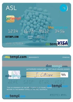 editable template, Australia Australian Settlements Limited (ASL) visa card template in PSD format