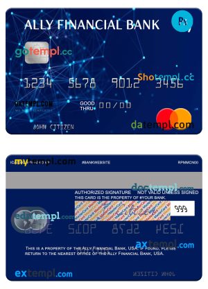editable template, USA Ally Financial Bank mastercard template in PSD format