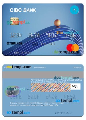 editable template, USA CIBC Bank mastercard template in PSD format