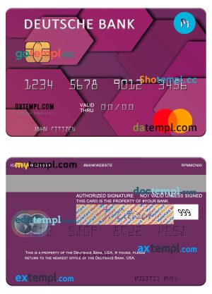 editable template, USA Deutsche Bank mastercard template in PSD format