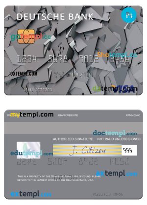editable template, USA Deutsche Bank visa card template in PSD format