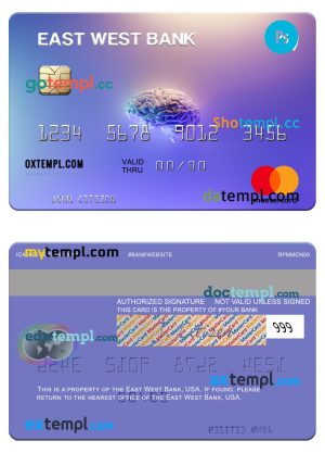 editable template, USA East West Bank mastercard template in PSD format