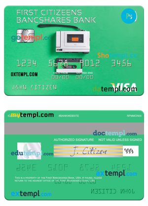 editable template, USA First Citizens BancShares Bank visa card template in PSD format