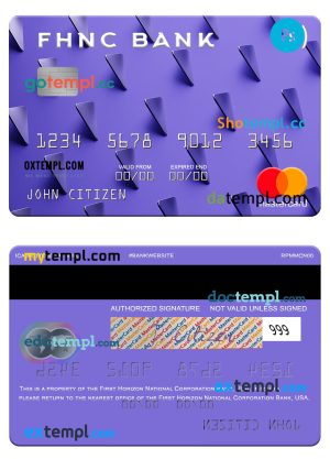 editable template, USA First Horizon National Corporation Bank mastercard template in PSD format